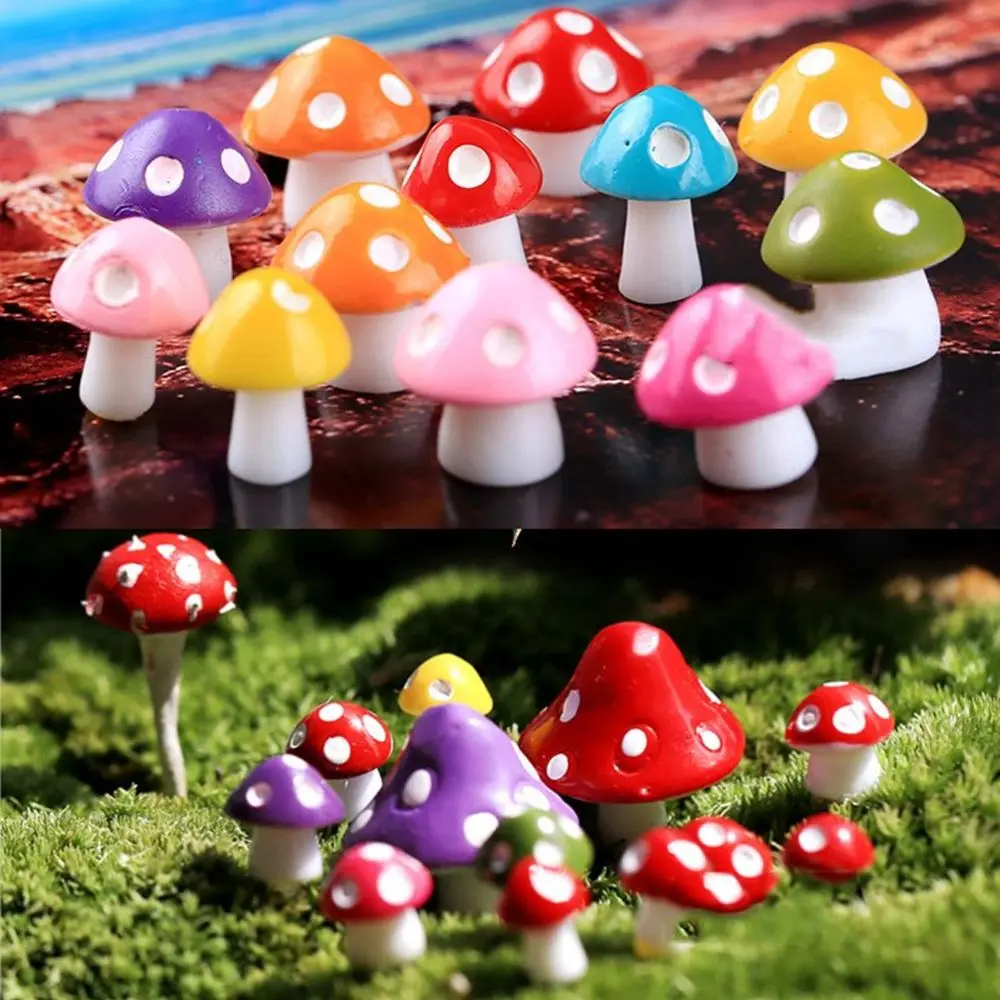 

10Pcs Artificial Mini Mushroom Miniatures Fairy Garden Moss Terrarium Resin Crafts Decorations Stakes Craft