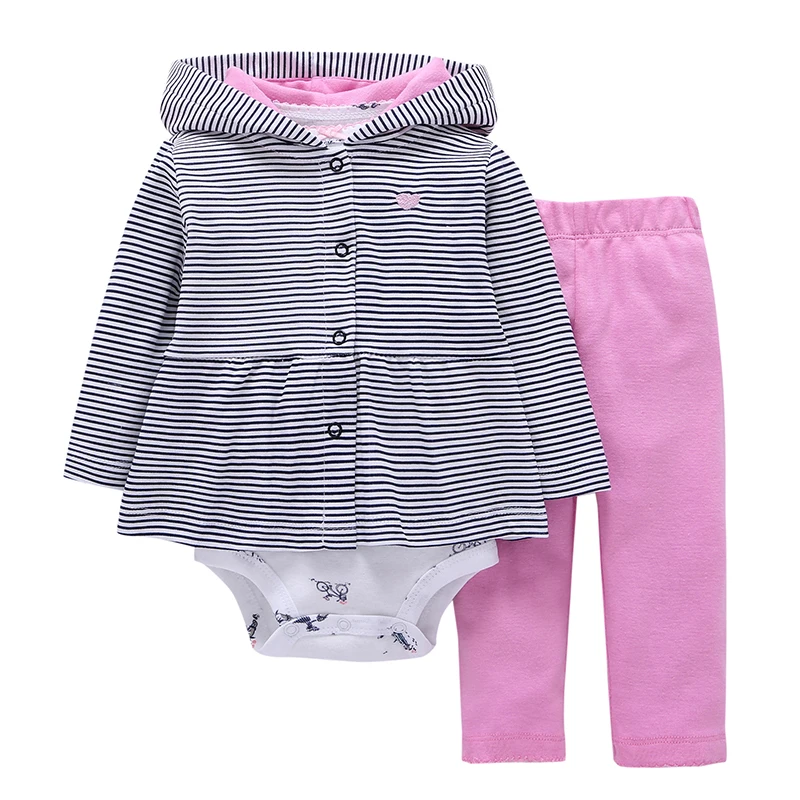 Осенняя одежда для новорожденных, хлопковая спортивная куртка+ комбинезон+ штаны, комплект одежды из 3 предметов для 6-24 месяцев, комплект одежды для маленьких девочек - Цвет: 10