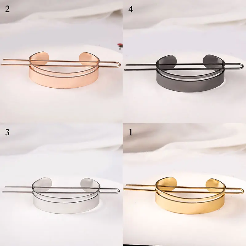 New Minimalist Hair Stick Alloy Round Top Hairpin For Women Hair Jewelry Geometric Hair Accessories Feather Shaped Retro Clip