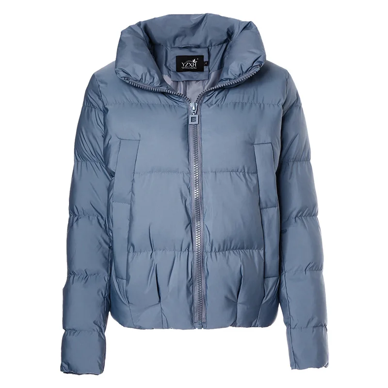 Comprar Nueva parka de algodón para mujer 2019 invierno de cuello alto de manga larga elegante abrigo sólido corto casual abrigos Parka femenina