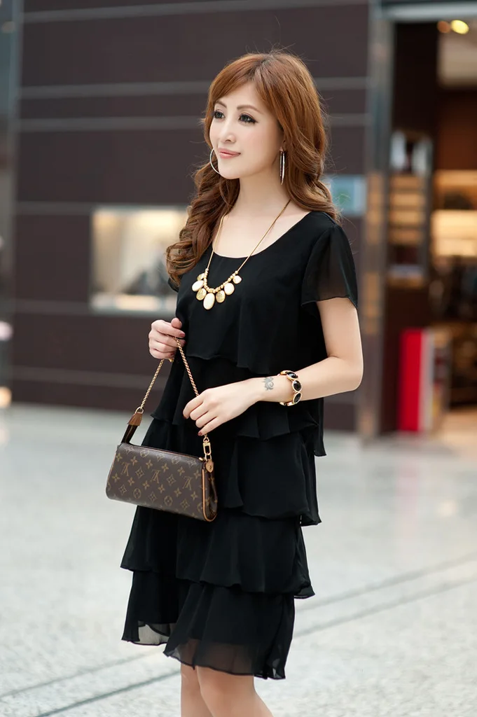 Summer Chiffon Dress for Women Short Baech Ruffle Plus Size Korean Party Dresses Casual Vestidos Mujer KJ2126 | Женская одежда
