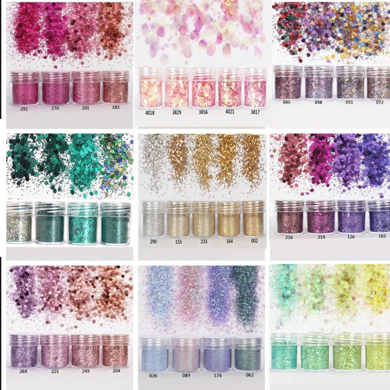 

10ml Box Nail Mixed Flake Powder 4 Box/set Chunky Holographic Hexagon Glitter Flake DIY Nail Tip Art Flakes Decoration Accessory
