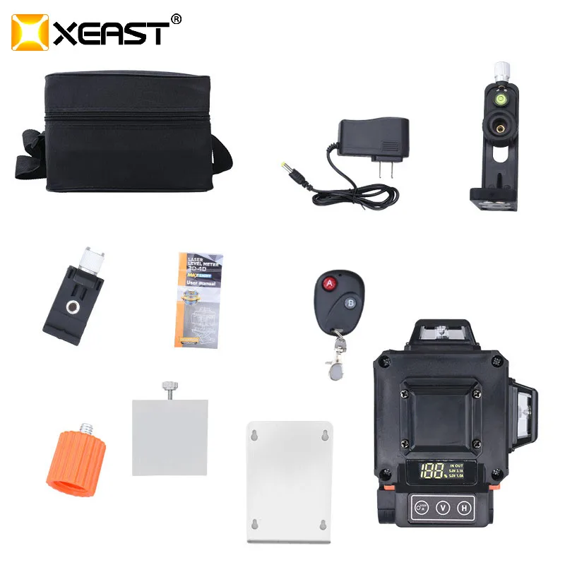 Лазерный уровень XEAST 3D с 12 линиями самовыравнивающийся зеленый луч вертикальными