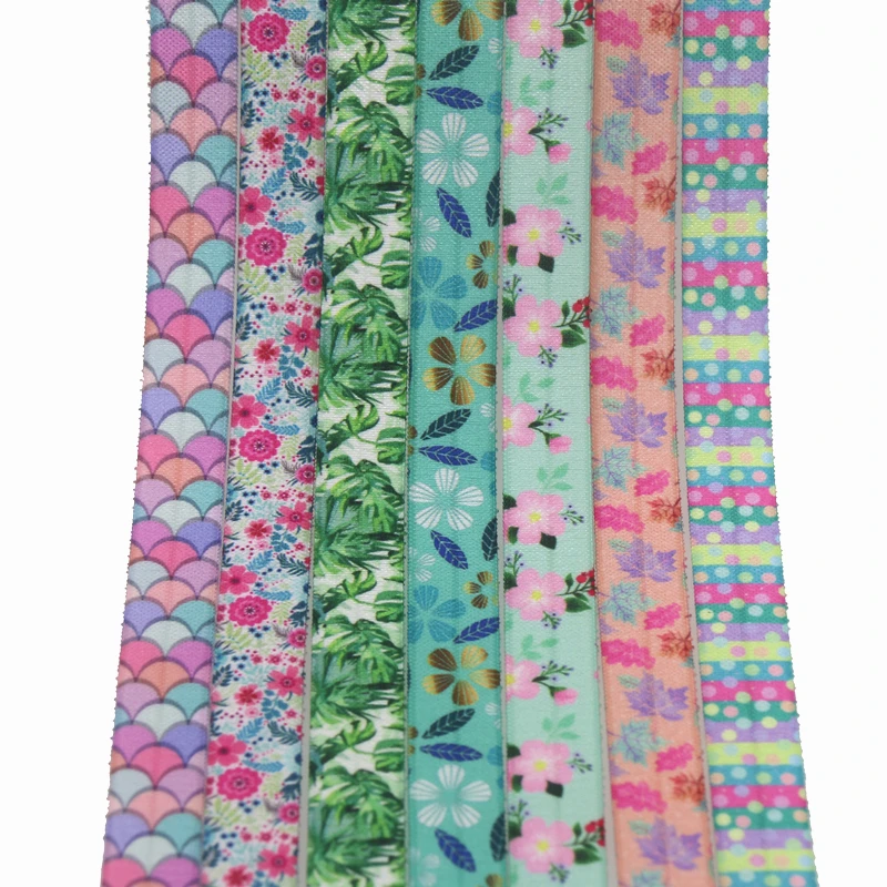 

DUWES 5/8 ''50 ярдов эластичная повязка на голову с изображением цветов листьев рыбьих чешуек с принтом для рукоделия OEM D1348