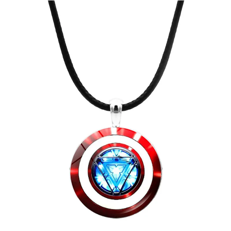 

New The Avengers Captain America Cosplay Accessories Iron Man Time Heart Round Shield Keychain Pendant Necklace Key Ring