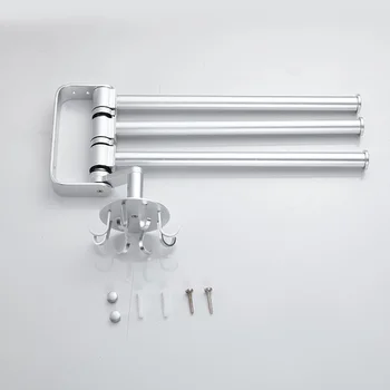 

With Hooks Bathroom Storage Easy Install 3 Arms Rack Swivel Rotatable Mobile Towel Bar Hanging Kitchen Wall Mounted Space Saving