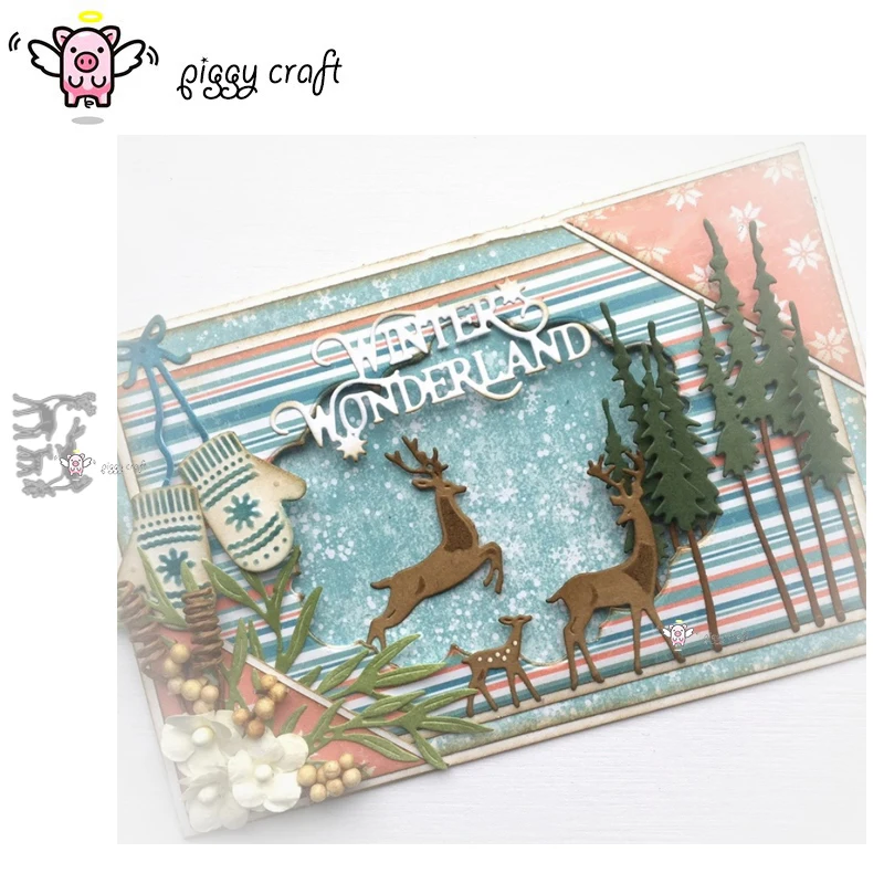 Piggy Craft metal cutting dies cut die mold 3Pcs Deer decoration Scrapbook paper craft knife mould blade punch stencils | Дом и сад