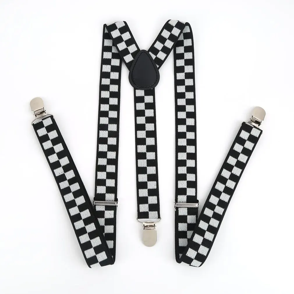 NEW Black with White Line Clip on SUSPENDERS Elastic Adjustable Adult USA SELLER 