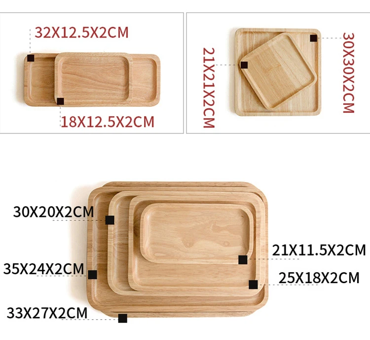 Rubber Wood Round Japanese Dinner Plate Rectangle Serving Tray Beef Steak Fruit Snack Tray Restaurant Food Cutlery Storage Plate