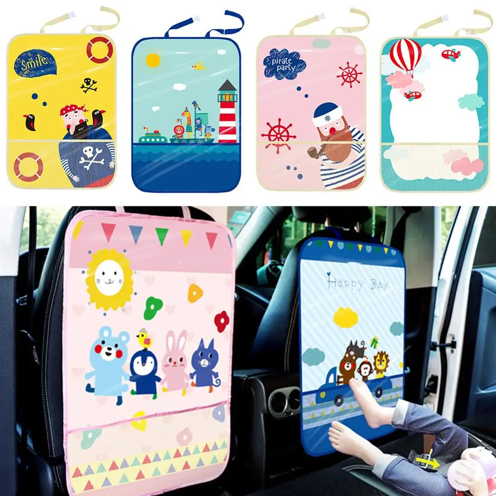 

Creative Car Accessories Universal Backseat Kick Mat Child's Cartoon Backseat Protector with Tablets Phones Holder DIY Artboard