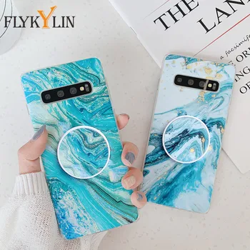 

FLYKYLIN Marble With Stand Holder Case For Samsung Galaxy S20 S10 S8 S9 Note 10 Plus S20 Ultra A41 A51 A71 A30S IMD Back Cover