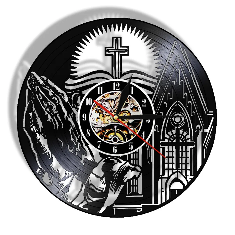 In God's Time Scripture Bible Cross Wall Clock Non-ticking Vinyl Record LP Wall Clock Jesus Christian Religious Spiritual Gift