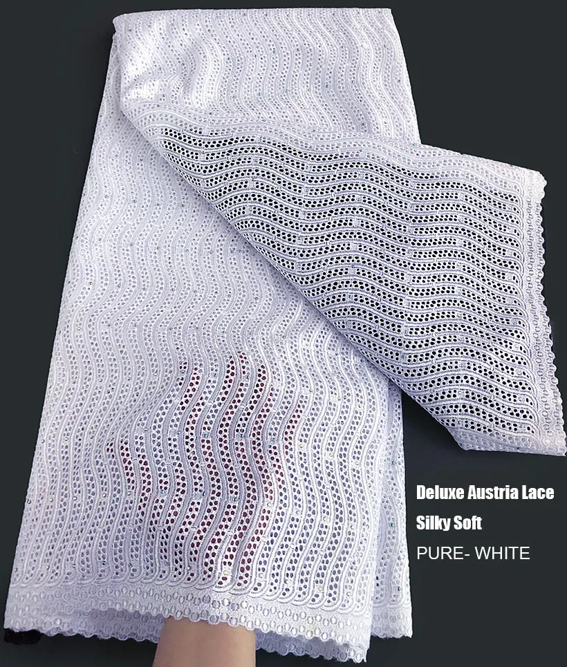 5 yards Pure White Deluxe Austria Lace Eyelets Textured Soft African Fine Cotton Inspired Fabric Nigerian Modern Occasional Wear