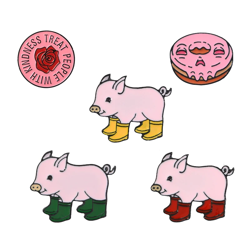 Lapel Pin Badge-Brooches Collection Rain-Boots Harry-Styles-Pins Rose-Flower Enamel Pig