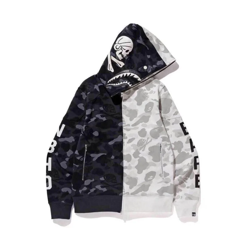 

Japanese-style Popular Brand Skull Dark of Black And White Mixed Colors Yin And Yang Hoodie Men And Women Couple Clothes Spring