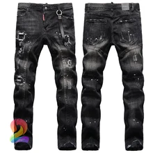 DSQ2 pantalones vaqueros negros para hombre, Jeans ajustados con agujeros de alta calidad, dsq
