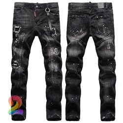 DSQ2 pantalones vaqueros negros para hombre, Jeans ajustados con agujeros de alta calidad, dsq