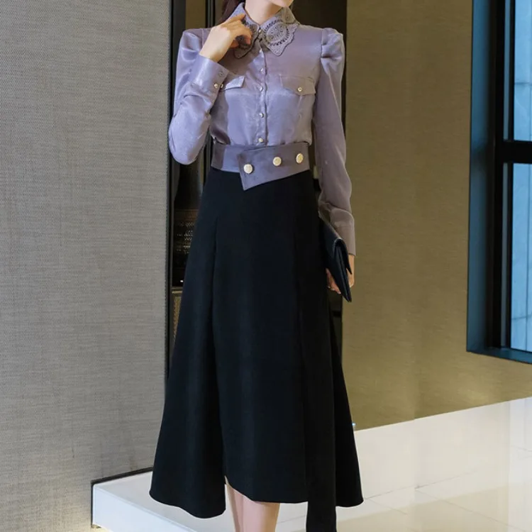 

WOMEN'S Dress 2020 Two-Piece Set Korean-style Elegant Slim Fit Business Shirt Tops Fashion Waist Hugging Skirt Set