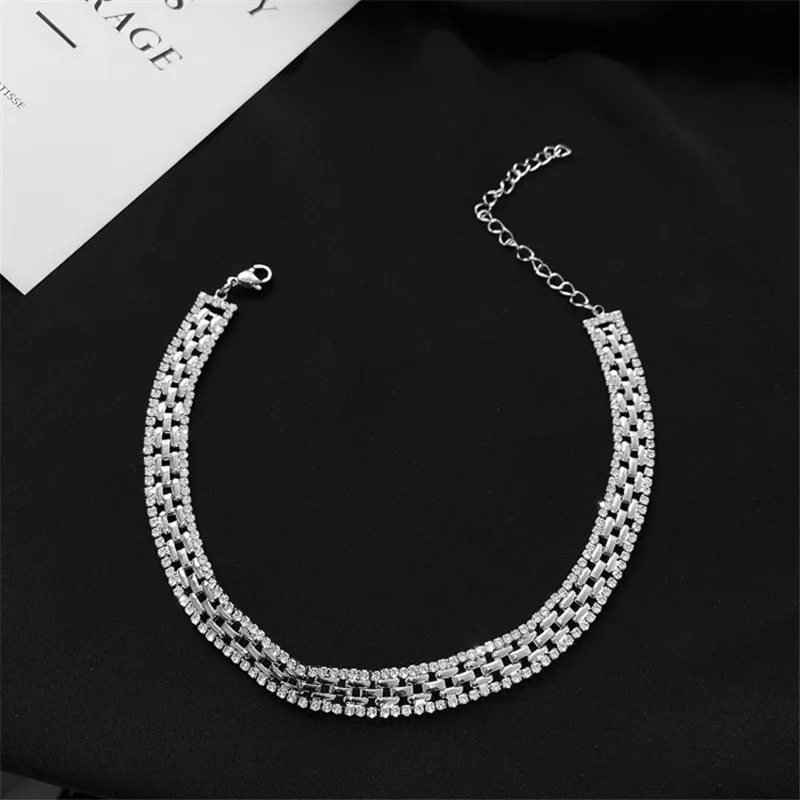 

FYUAN Link Chain Rhinestone Choker Necklaces for Women Geometric Necklaces Party Jewelry Gifts