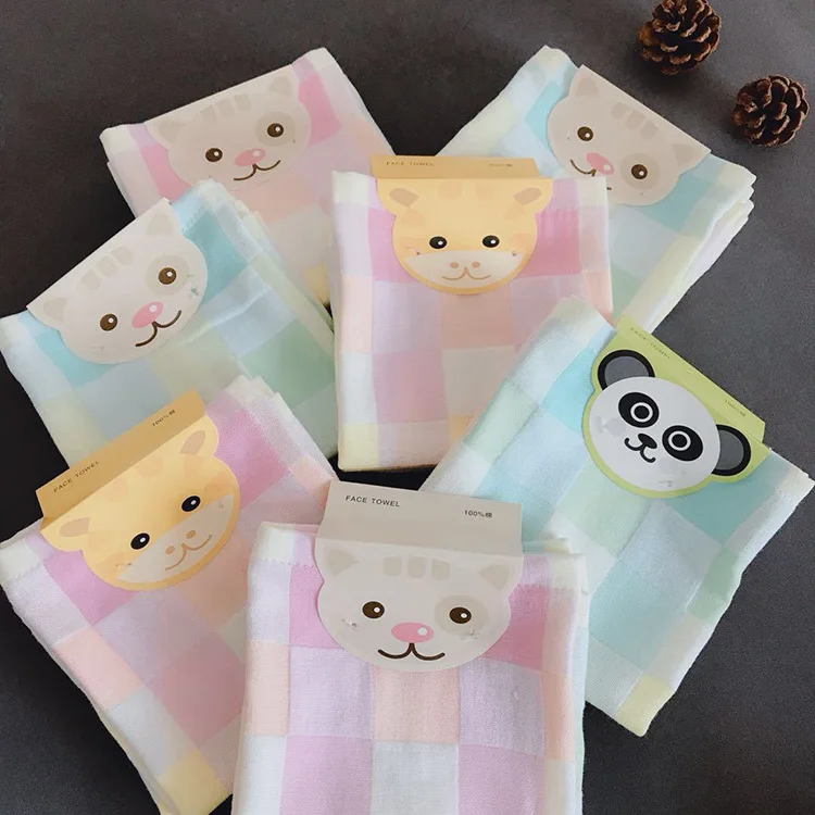 Three Loaded Pure Cotton Double Layer Gauze Baby Kerchief Soft And Comfortable Color Plaid Bibs Han