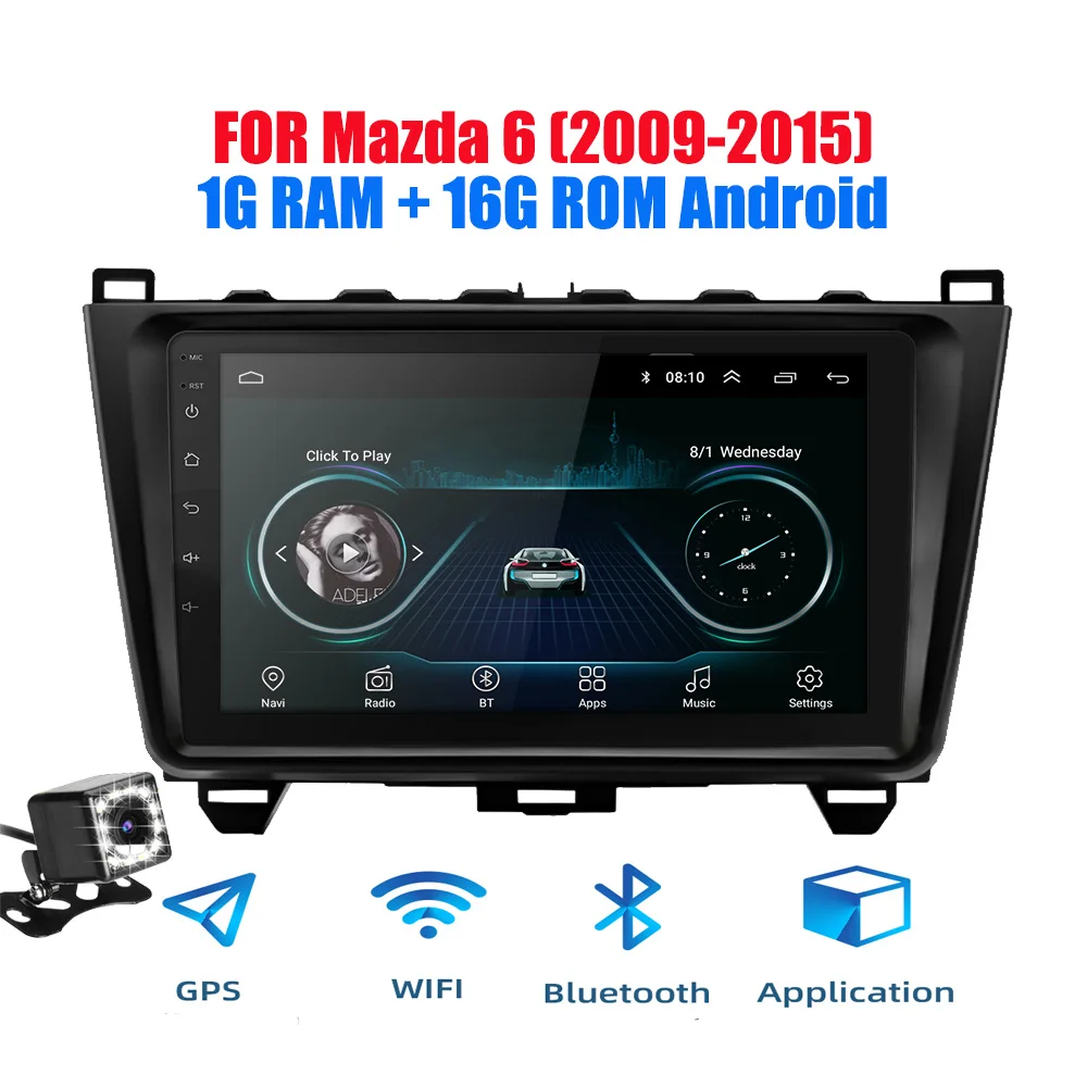 2din Android 9,0 Ouad Core PX6 Автомагнитола стерео для Madza 6 2009- gps Navi Аудио Видео плеер Wifi BT HDMI DAB - Цвет: Android 8(1G) CAM