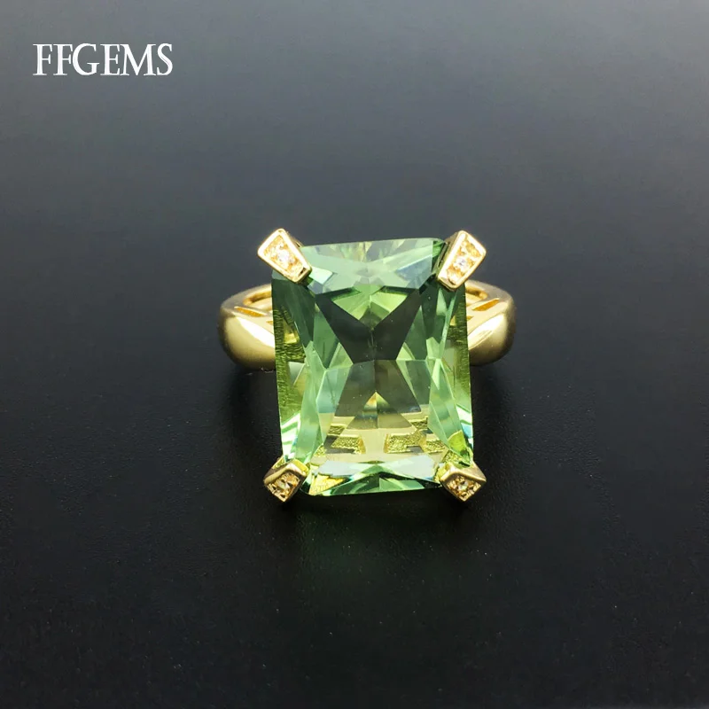 

FFGems Green Crystal Rings Sterling Real 925 Silver Quartz Gemstone Fine Jewelry Women Engagement Wedding Gift