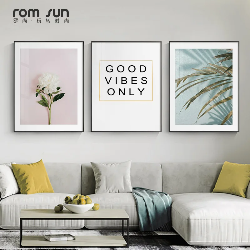 

Nordic leaf and flower canvas painting Quote Posters and Print Minimalist Wall Art Pictures for Living Room Bedroom Home Decor
