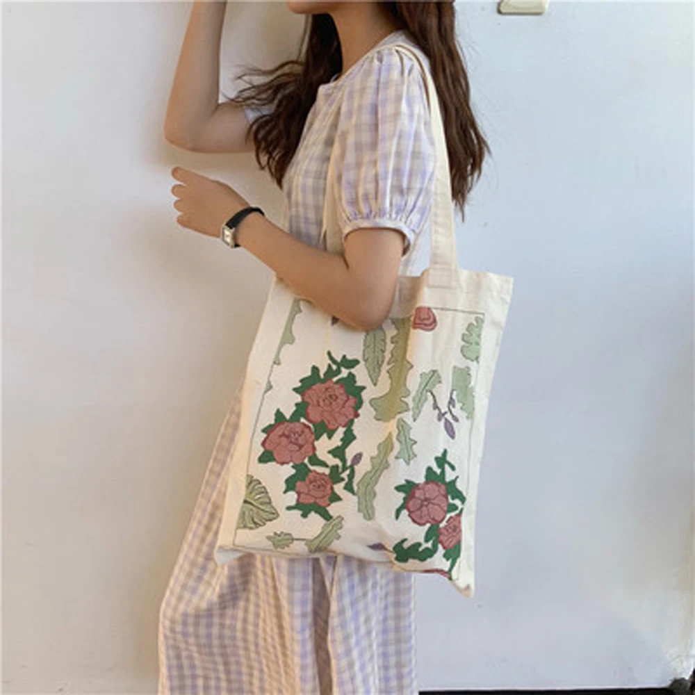 

New Waterproof Canvas Casual Women Lady Casual Tote Eco Friendly Shopping Bag Soft Open Print Shoulder & Handbags