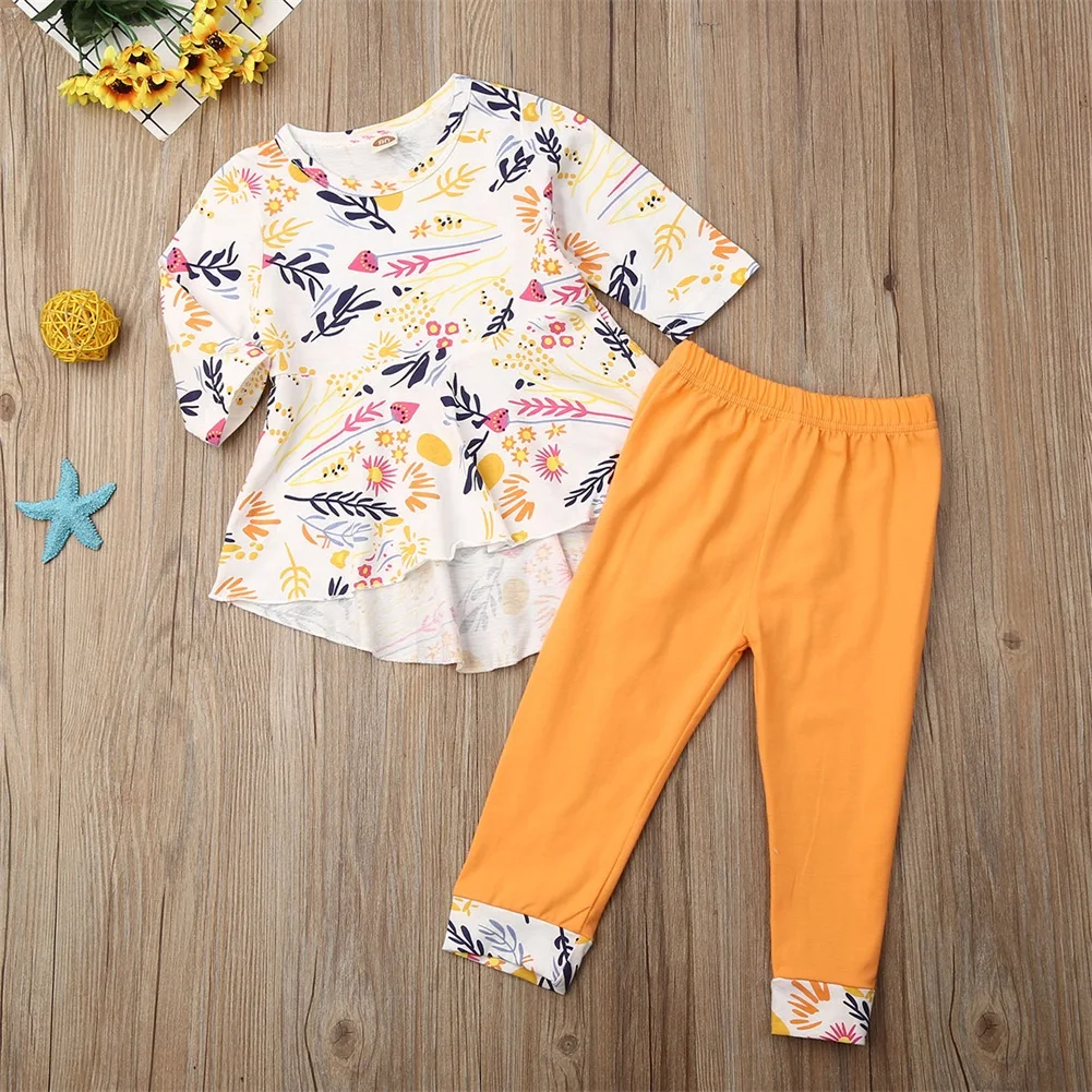 Pudcoco Autumn Toddler Baby Girl Clothes Long Sleeve Flower Print Ruffle Dress Tops Long Pants 2Pcs Outfits Cotton Clothes