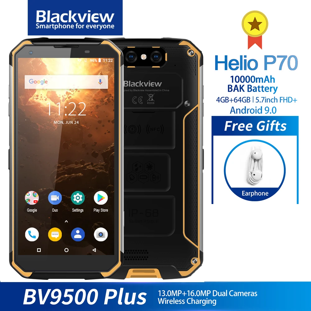 Blackview BV9500 Plus IP68 водонепроницаемый смартфон Helio P70 Восьмиядерный 10000 мАч 5,7 дюймов FHD 4 Гб + 64 ГБ Android 9,0 мобильный телефон
