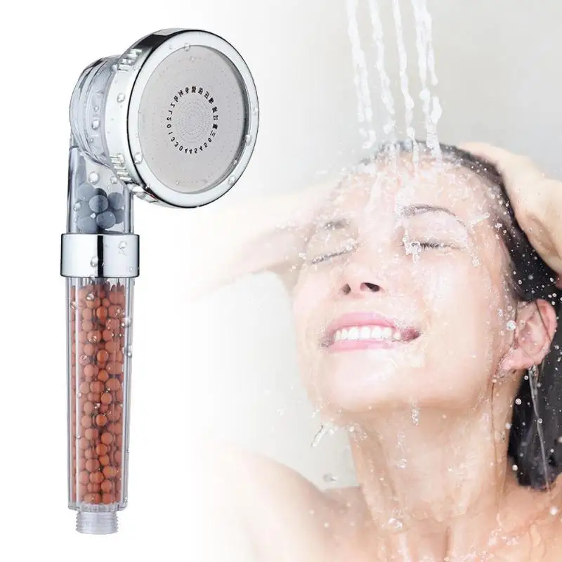 Shower Bath Head Adjustable 3 Mode High Pressure Stone Stream Handheld Shower Head With Negative Ion Activated Ceramic Balls