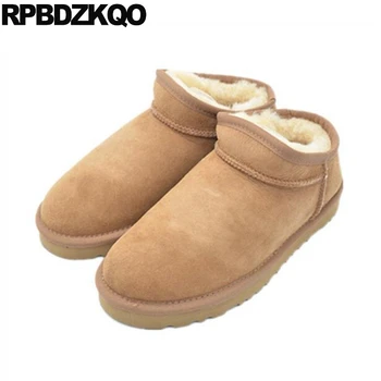 

big size winter snow boots ankle plus brown women shoes 12 44 suede brand booties flat genuine leather comfortable round toe