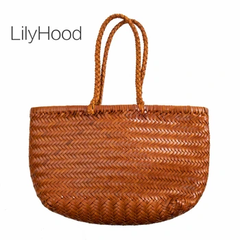 

Cow Leather Braid Handbag for Women 2020 Fashion High Quality Genuine Leather Crochet Woven Handmade Vacation Top-handle Bag