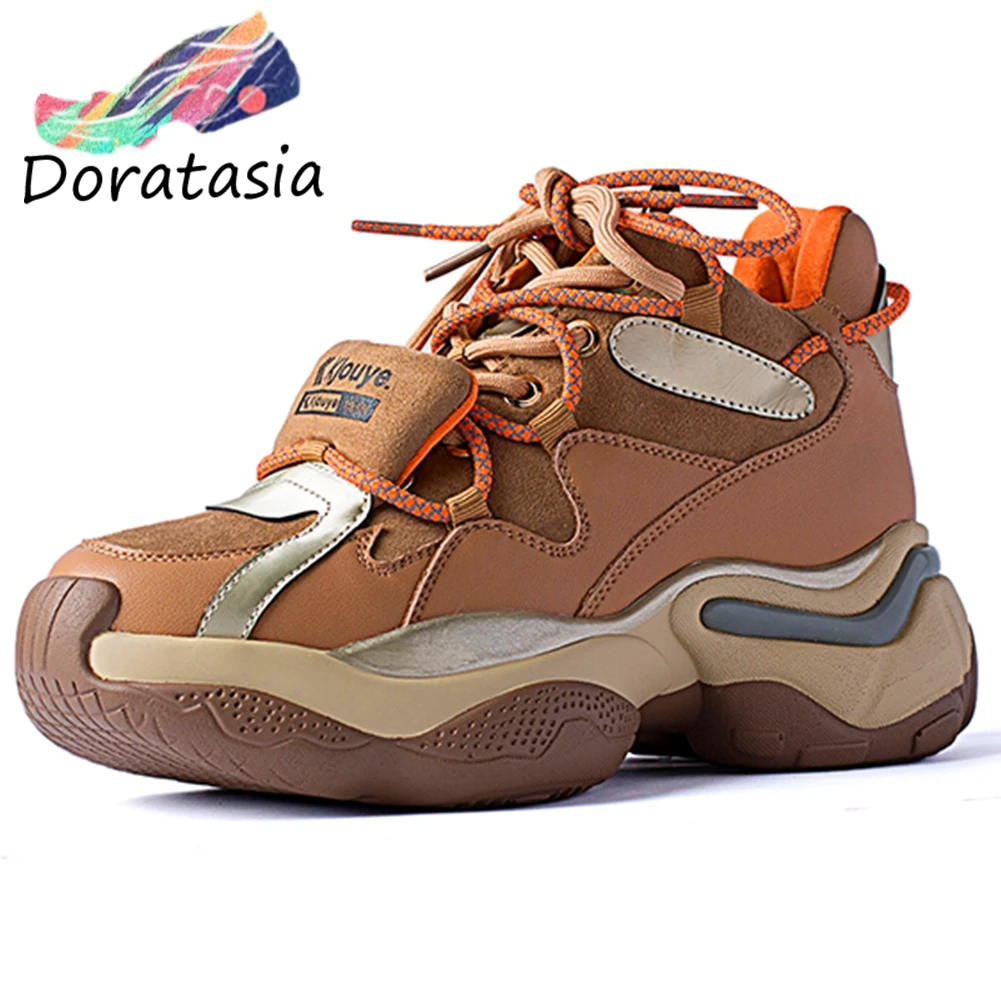 DORATASIA/Новое поступление, женские кроссовки из натуральной кожи и замши, весенняя обувь на высокой платформе, Женская классная обувь на плоской подошве