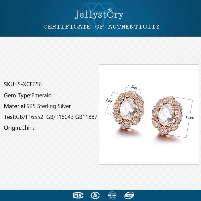 Jellystory Trendy 925 Silver Earrings with 7*5mm Oval Shape Emerald Gemstones Stud Earrings Jewelry for women Wedding Party Gift