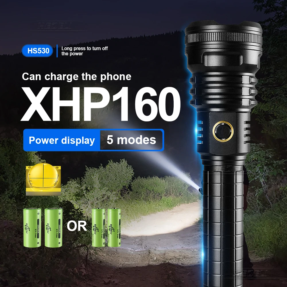 Многофункциональный мощный светодиодный фонарик XHP160 Zoom USB перезаряжаемый