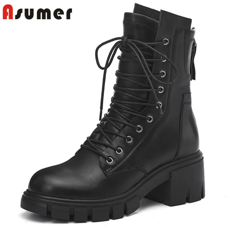 ASUMER/ г., новая модная обувь на платформе с квадратным каблуком женские ботильоны осенне-зимние мотоциклетные женские ботинки из натуральной кожи в стиле панк