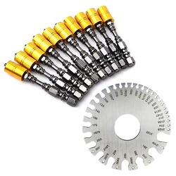 Fashion1pcs 0-36 Round Awg Wire Gauge Thickness Ruler Gauge Diameter Steel Measurer Tool &10 Pcs Strong Magnetic Screwdriver Bit