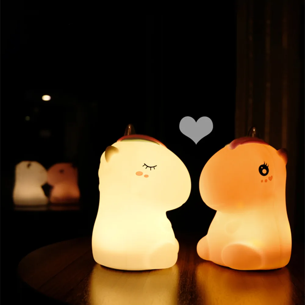  Unicorn LED Night Light Touch Sensor Colorful USB Rechargeable Cartoon Silicone Bedroom Bedside Lam - 4000276225738