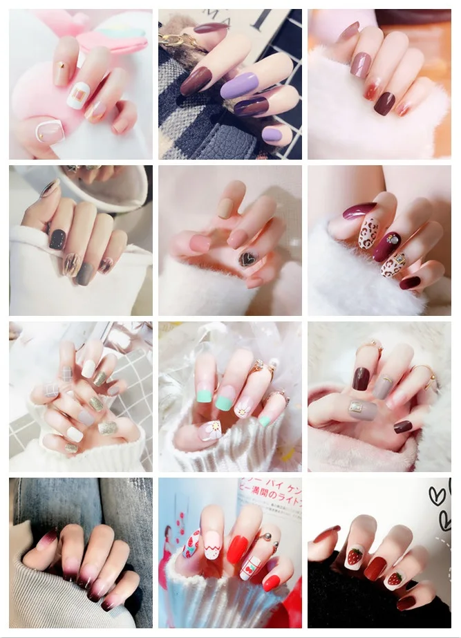 NEW 24Pcs/Set Full Cover False Nails Tips Fashion Fake Nails Women Makeup Nail Extension Natural Nail Art Decoration Multistyles