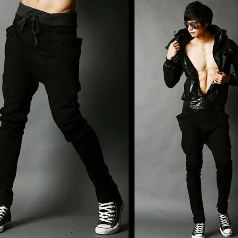 Мужские новые модные хип-хоп штаны, мужские спортивные штаны, повседневные эластичные спортивные однотонные мешковатые с карманами брюки