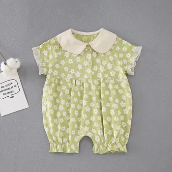 

Infant Bebe Girl Clothing Baby Romper Summer Short Sleeve Flower Printed Princess Lovely Cotton Jumpsuit Newborn Outfit 0-18M