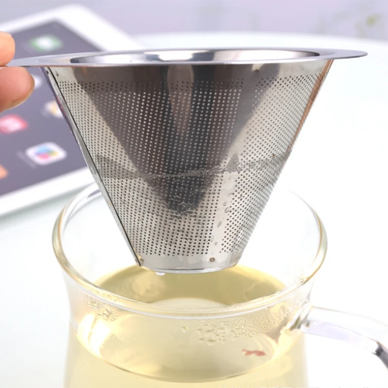 LIXF 304 фильтр для чая из нержавеющей стали с одним ухом, двойной фильтр для чая из нержавеющей стали, 4 упаковки