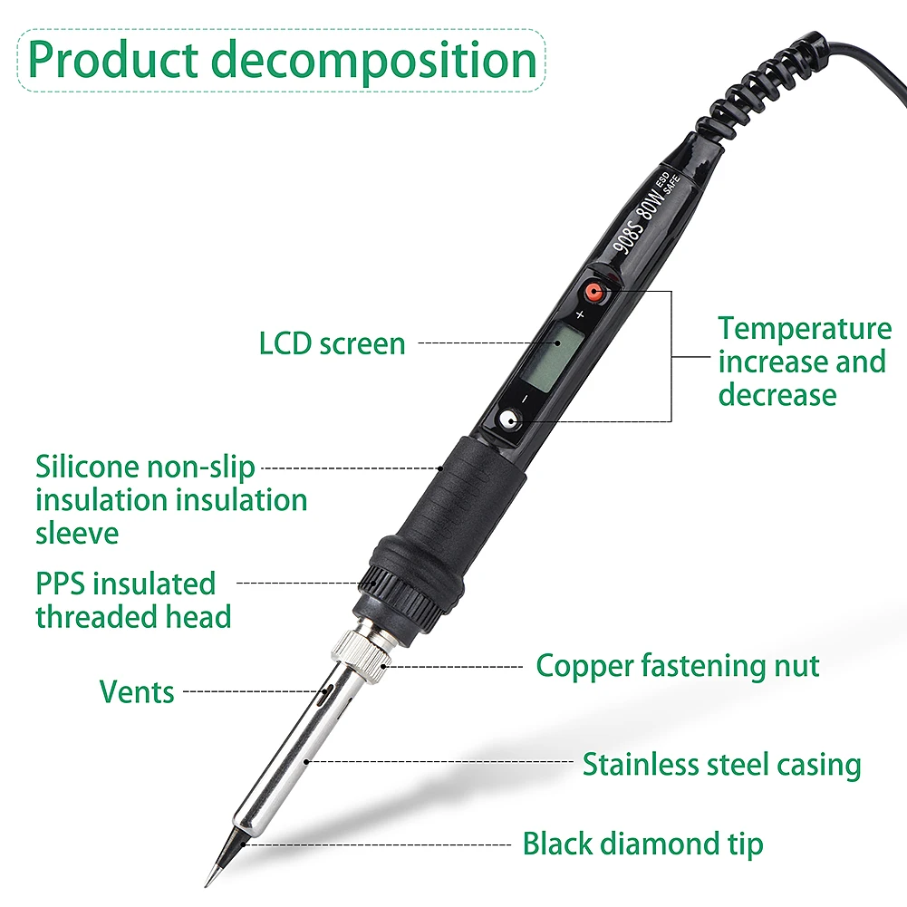 QHTITEC LCD Soldering Iron for Plastic Shell Rapid Heating Adjustable Temperature Lead-free Wood Burn Embossing Solder Pen Set hot stapler