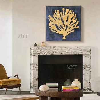 

100% Handpainted Fashionable Golden Abstract Plant Oil Painting New Artwork Wall Art Home Decoration On Canvas Modern