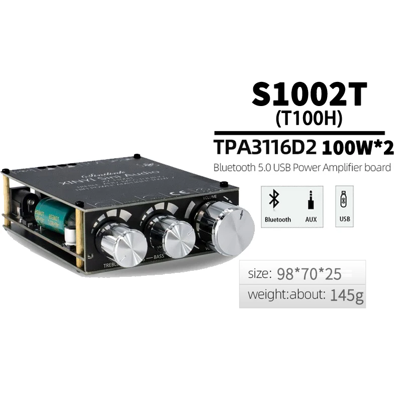 TPA3116D2 Bluetooth 5.0 HIFI 2.0 Channel Power Audio Stereo Amplifier Board 100W 50W TREBLE Bass Note Tuning AMP S502T S1002T