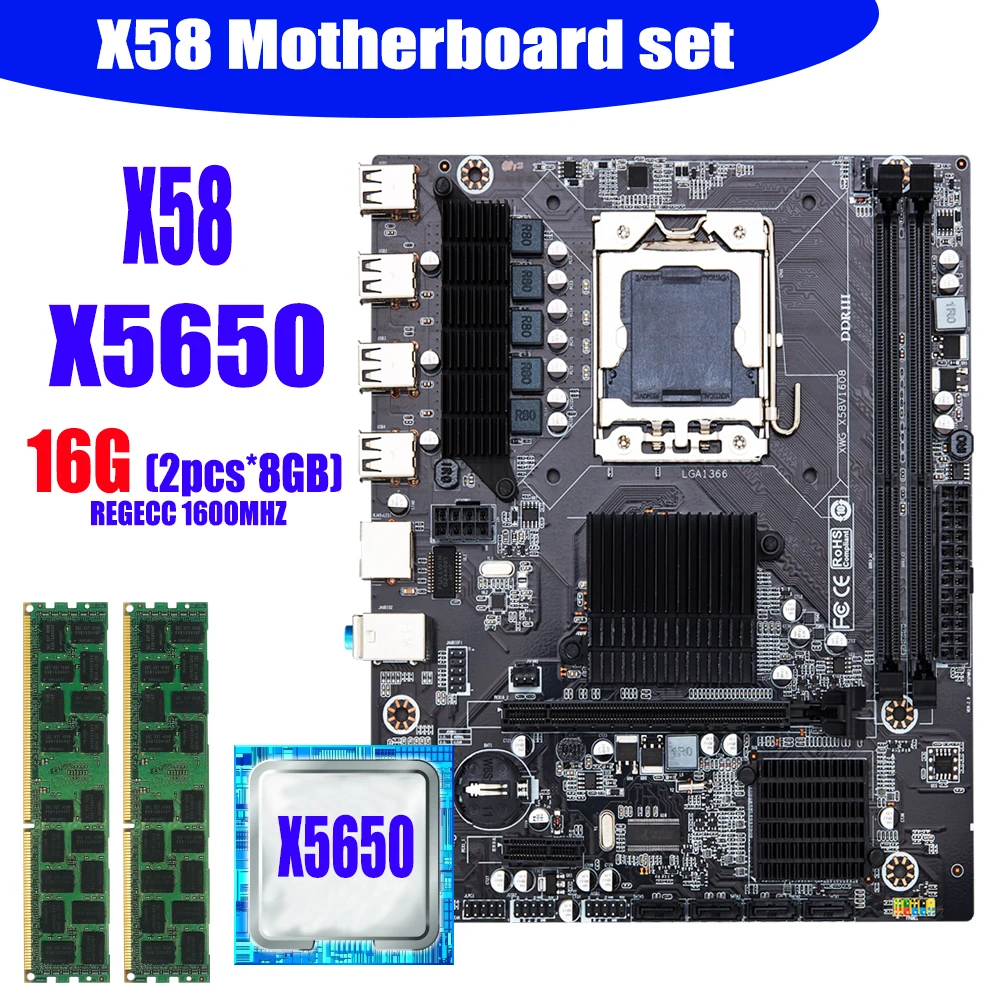 Комплект материнской платы X58 setLGA1366 с процессором Intel xeon X5650 и памятью 16 Гб (2 шт. * 8