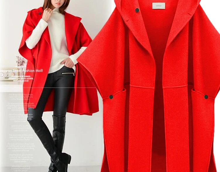 

Autumn and winter bat sleeve cloak woolen coat large size women's loose woolen coat