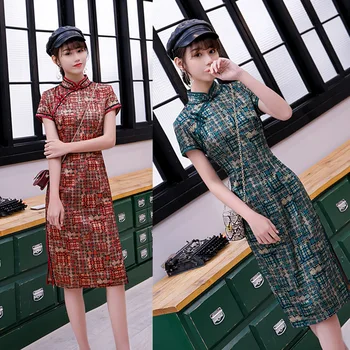 

Chinese Women Classic Dresses Rayon Printed Flower Qipao Mandarin Collar Slim Vestidos Sexy Oversized Cheongsam M-4XL
