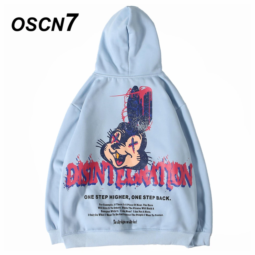 

OSCN7 High Street Plus Velvet Warm Print Hoodies Men 2019 Winter Japanese Streetwear Harajuku Hooded Sweatshirt Mens WY9261
